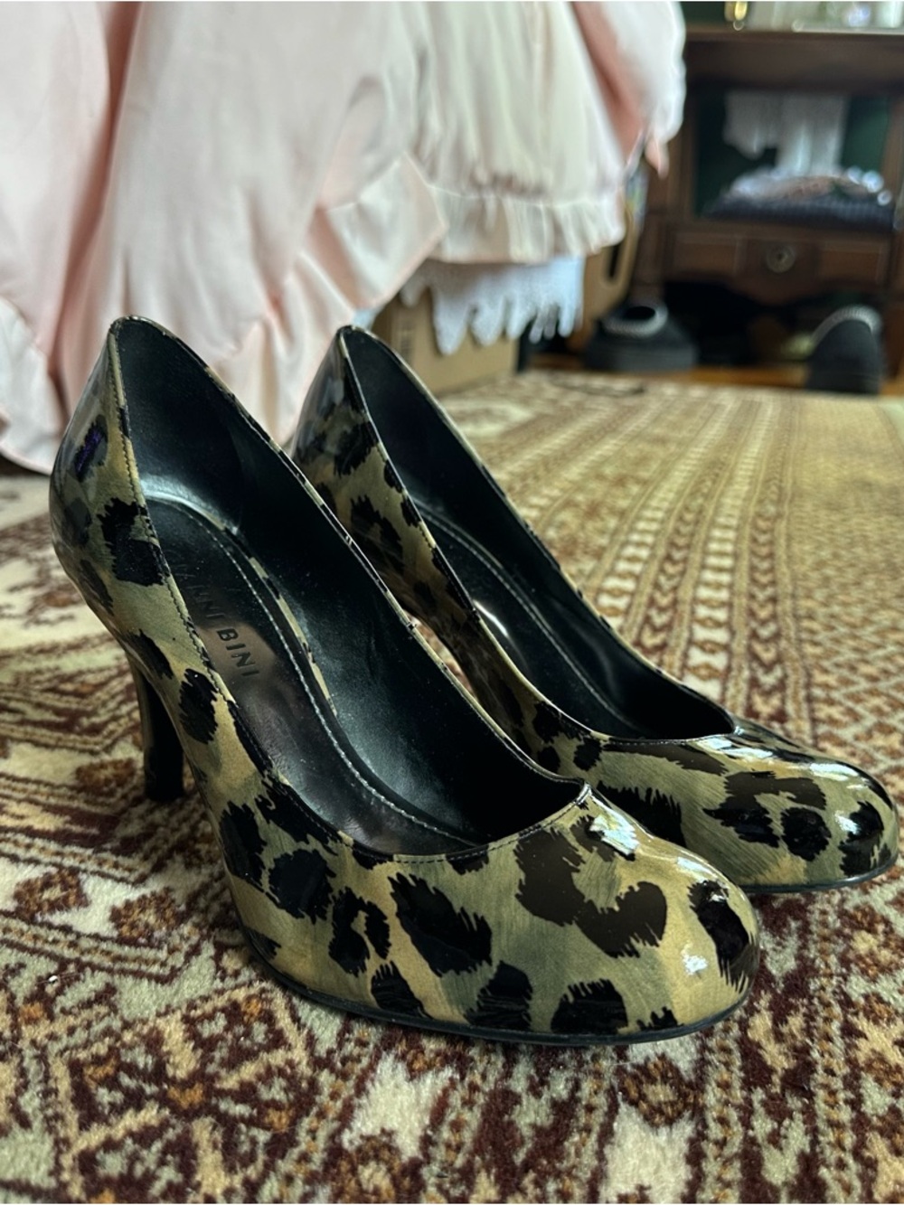 Gianni Bini Leopard Print Patent Leather Pumps in Tan and Black